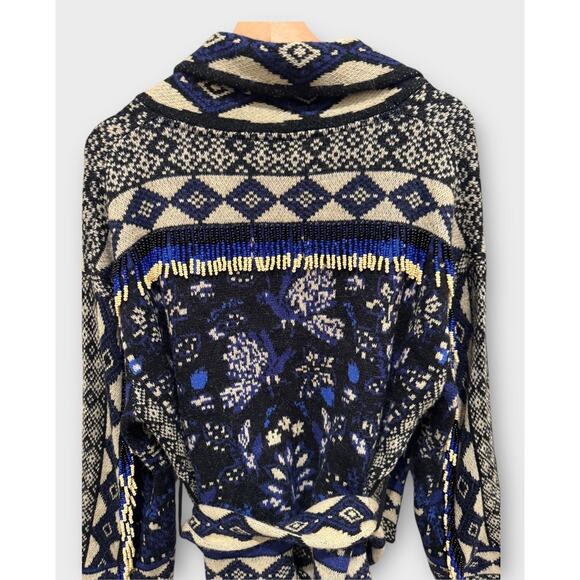 FARM RIO Macaw Forest Tie-belt Beaded Cardigan Size Small - Picture 9 of 16